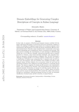 Domain Embeddings for Generating Complex Descriptions of Concepts in
  Italian Language