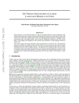 On Trojan Signatures in Large Language Models of Code