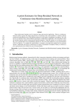 A priori Estimates for Deep Residual Network in Continuous-time
  Reinforcement Learning