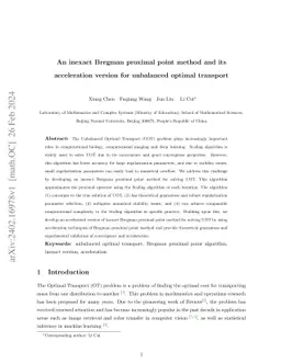 An inexact Bregman proximal point method and its acceleration version
  for unbalanced optimal transport