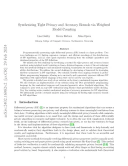 Synthesizing Tight Privacy and Accuracy Bounds via Weighted Model
  Counting