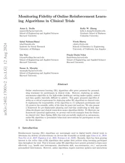 Monitoring Fidelity of Online Reinforcement Learning Algorithms in
  Clinical Trials