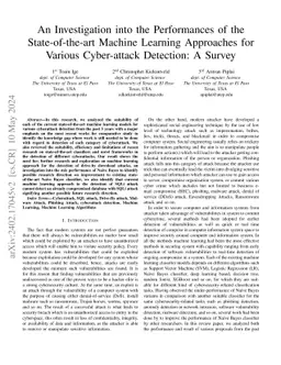 An Investigation into the Performances of the State-of-the-art Machine
  Learning Approaches for Various Cyber-attack Detection: A Survey