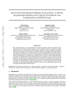 Advancing Generative Model Evaluation: A Novel Algorithm for Realistic
  Image Synthesis and Comparison in OCR System