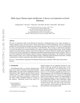 Multi-Agent, Human-Agent and Beyond: A Survey on Cooperation in Social
  Dilemmas