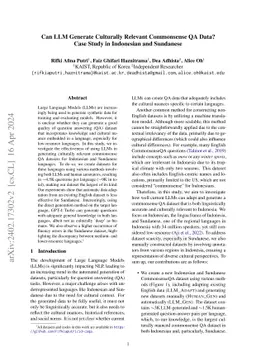 Can LLM Generate Culturally Relevant Commonsense QA Data? Case Study in
  Indonesian and Sundanese
