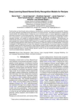 Deep Learning Based Named Entity Recognition Models for Recipes