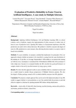 Evaluation of Predictive Reliability to Foster Trust in Artificial
  Intelligence. A case study in Multiple Sclerosis