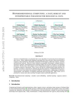 Hyperdimensional computing: a fast, robust and interpretable paradigm
  for biological data