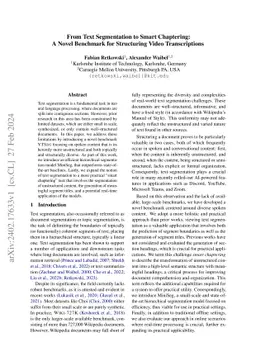 From Text Segmentation to Smart Chaptering: A Novel Benchmark for
  Structuring Video Transcriptions