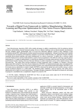 Towards a Digital Twin Framework in Additive Manufacturing: Machine
  Learning and Bayesian Optimization for Time Series Process Optimization