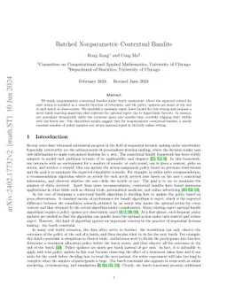 Batched Nonparametric Contextual Bandits