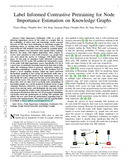 Label Informed Contrastive Pretraining for Node Importance Estimation on
  Knowledge Graphs