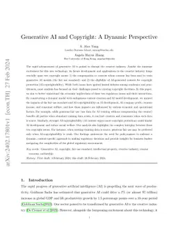 Generative AI and Copyright: A Dynamic Perspective