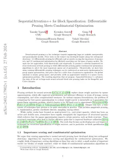 SequentialAttention++ for Block Sparsification: Differentiable Pruning Meets Combinatorial Optimization