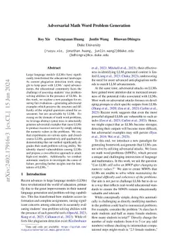 Adversarial Math Word Problem Generation