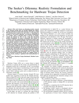 The Seeker's Dilemma: Realistic Formulation and Benchmarking for
  Hardware Trojan Detection