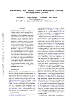Benchmarking Large Language Models on Answering and Explaining Challenging Medical Questions