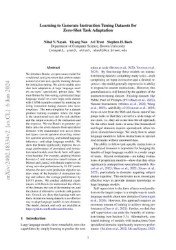 Learning to Generate Instruction Tuning Datasets for Zero-Shot Task
  Adaptation