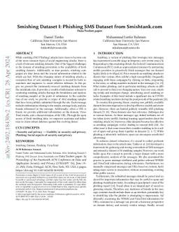 Smishing Dataset I: Phishing SMS Dataset from Smishtank.com