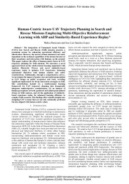 Human-Centric Aware UAV Trajectory Planning in Search and Rescue
  Missions Employing Multi-Objective Reinforcement Learning with AHP and
  Similarity-Based Experience Replay