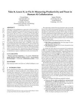 Take It, Leave It, or Fix It: Measuring Productivity and Trust in
  Human-AI Collaboration
