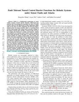 Fault Tolerant Neural Control Barrier Functions for Robotic Systems
  under Sensor Faults and Attacks
