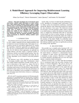 A Model-Based Approach for Improving Reinforcement Learning Efficiency
  Leveraging Expert Observations