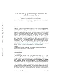 Deep learning for 3D human pose estimation and mesh recovery: A survey