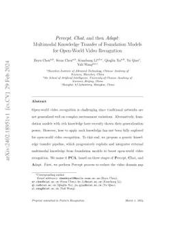 Percept, Chat, and then Adapt: Multimodal Knowledge Transfer of Foundation Models for Open-World Video Recognition