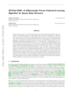 SPriFed-OMP: A Differentially Private Federated Learning Algorithm for
  Sparse Basis Recovery