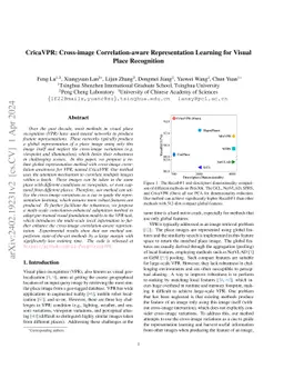 CricaVPR: Cross-image Correlation-aware Representation Learning for
  Visual Place Recognition