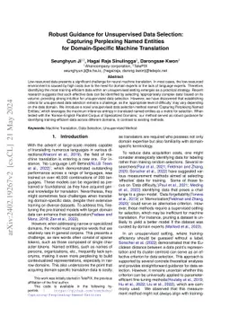 Robust Guidance for Unsupervised Data Selection: Capturing Perplexing
  Named Entities for Domain-Specific Machine Translation