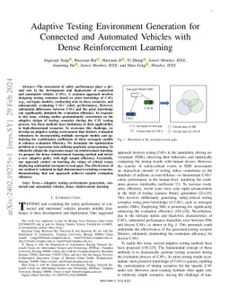 Adaptive Testing Environment Generation for Connected and Automated
  Vehicles with Dense Reinforcement Learning