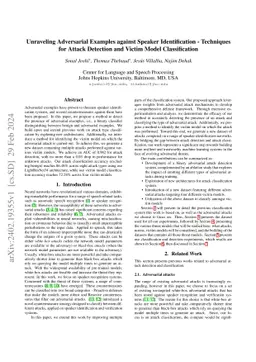 Unraveling Adversarial Examples against Speaker Identification --
  Techniques for Attack Detection and Victim Model Classification