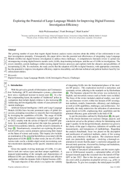 Exploring the Potential of Large Language Models for Improving Digital Forensic Investigation Efficiency