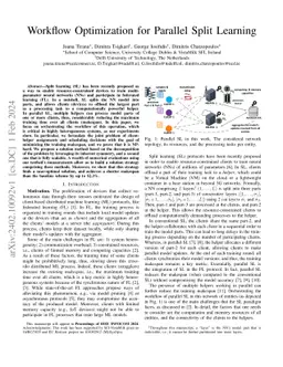 Workflow Optimization for Parallel Split Learning