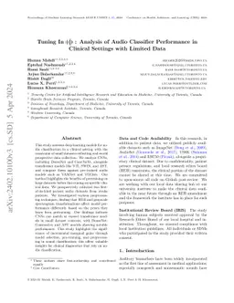 Tuning In: Analysis of Audio Classifier Performance in Clinical Settings
  with Limited Data