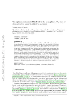 The optimal placement of the head in the noun phrase. The case of
  demonstrative, numeral, adjective and noun