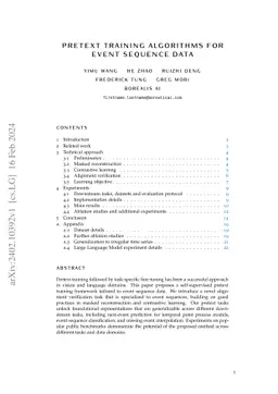 Pretext Training Algorithms for Event Sequence Data