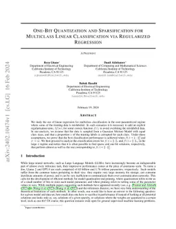One-Bit Quantization and Sparsification for Multiclass Linear
  Classification via Regularized Regression