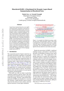 Disordered-DABS: A Benchmark for Dynamic Aspect-Based Summarization in
  Disordered Texts