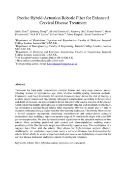 Precise Hybrid-Actuation Robotic Fiber for Enhanced Cervical Disease
  Treatment