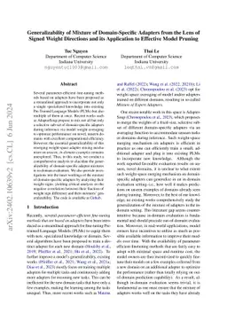 Generalizability of Mixture of Domain-Specific Adapters from the Lens of
  Signed Weight Directions and its Application to Effective Model Pruning