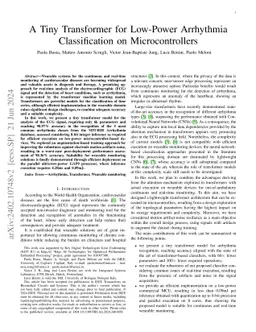 A Tiny Transformer for Low-Power Arrhythmia Classification on
  Microcontrollers