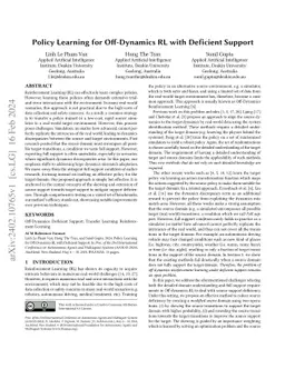Policy Learning for Off-Dynamics RL with Deficient Support