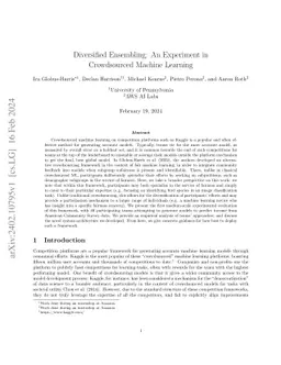 Diversified Ensembling: An Experiment in Crowdsourced Machine Learning