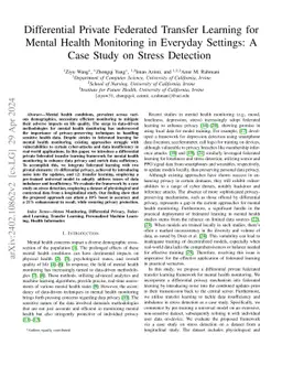 Differential Private Federated Transfer Learning for Mental Health
  Monitoring in Everyday Settings: A Case Study on Stress Detection