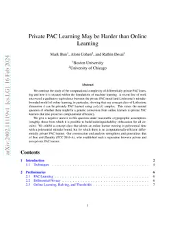 Private PAC Learning May be Harder than Online Learning