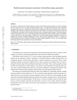 Reinforcement learning to maximise wind turbine energy generation